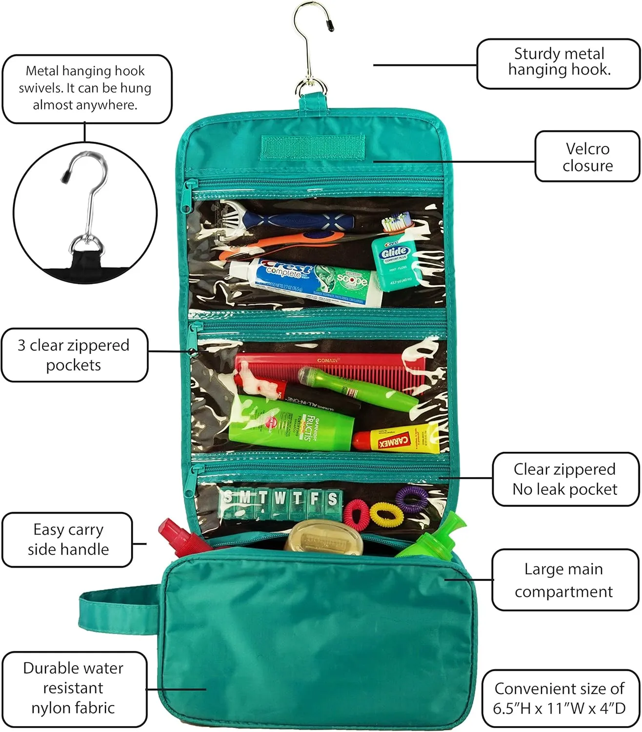 Ensign Peak Hanging Travel Bag with Toiletries Organizer, Teal