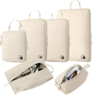 EPICKA 6 Set Ultra-Lightweight Compression Packing Cubes - Water Resistant Durable Travel Organizers with Toiletries Bag, Expandable Travel Accessories for Carry on Luggage, Suitcase (Beige)