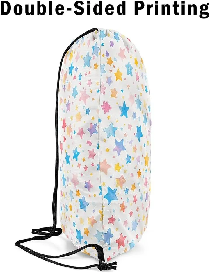 Erosebridal Rainbow Drawstring Backpack 13X15.7 Colorful Stars Print Drawstring Bags Cute Star Pattern Draw String Back Bag Watercolor Geometric String Backpack Waterproof