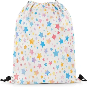 Erosebridal Rainbow Drawstring Backpack 13X15.7 Colorful Stars Print Drawstring Bags Cute Star Pattern Draw String Back Bag Watercolor Geometric String Backpack Waterproof