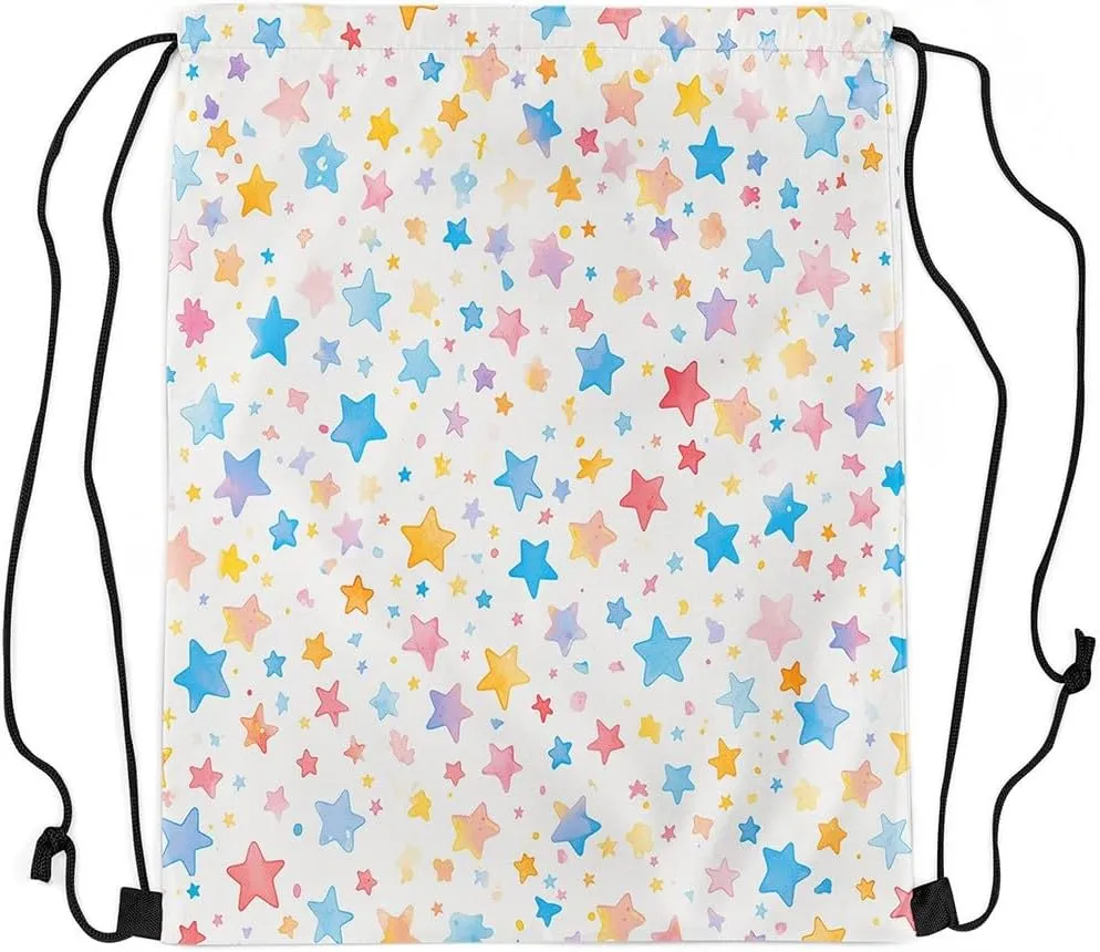 Erosebridal Rainbow Drawstring Backpack 13X15.7 Colorful Stars Print Drawstring Bags Cute Star Pattern Draw String Back Bag Watercolor Geometric String Backpack Waterproof