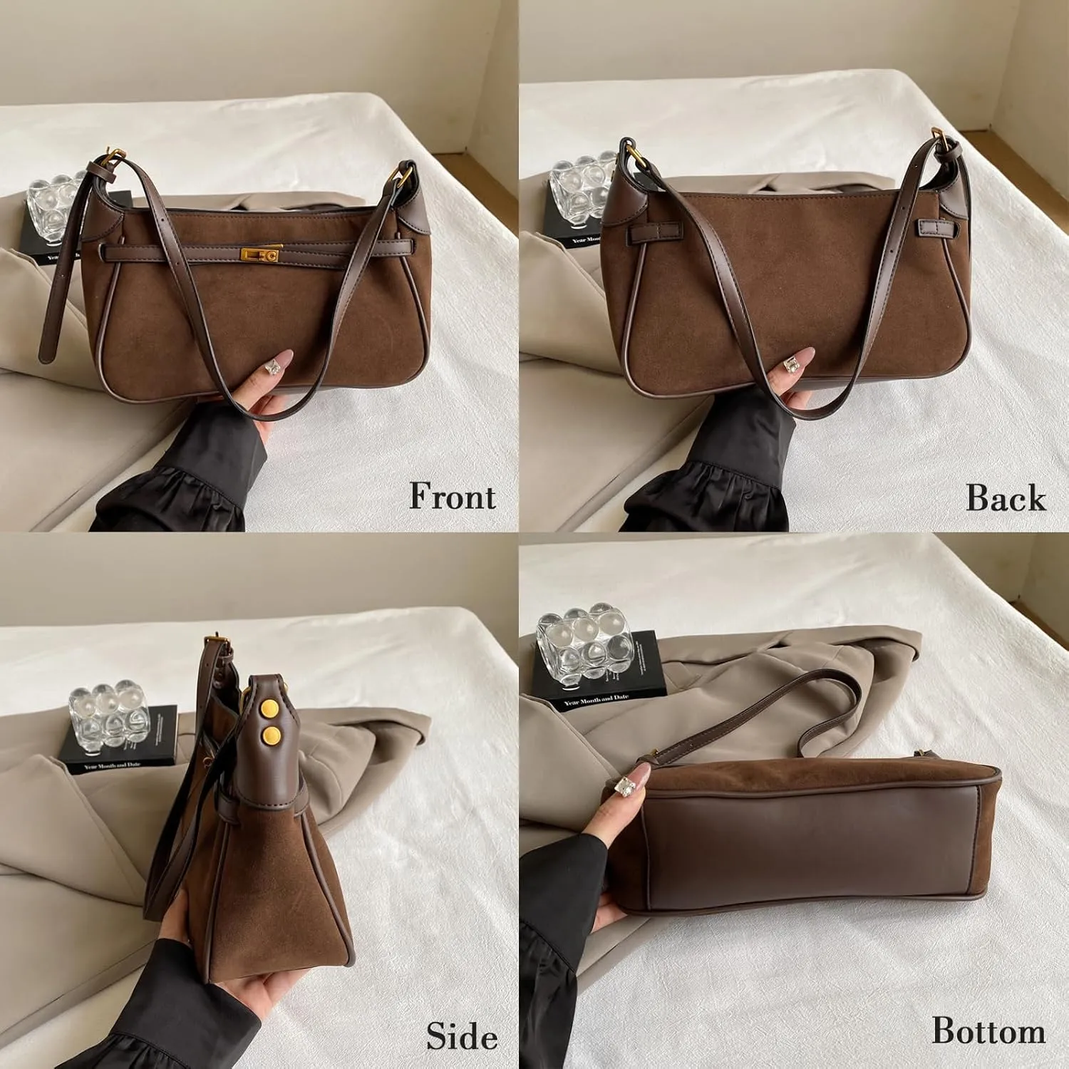 Eslcorri Women Small Shoulder Bag Faux Suede Ladies Hobo Purse Fall Elegant Everyday Handbag Cute Tote Bag Armpit Phone Purse