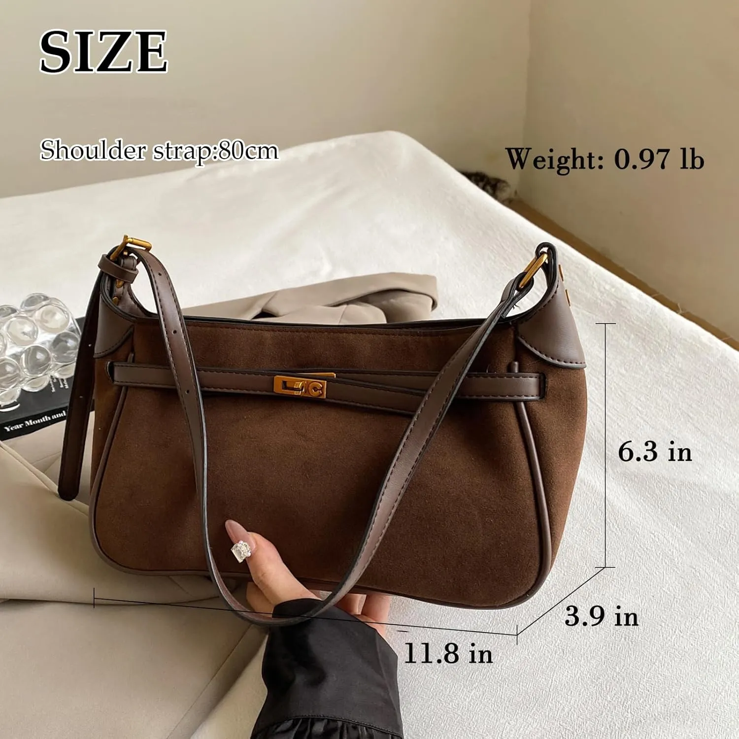 Eslcorri Women Small Shoulder Bag Faux Suede Ladies Hobo Purse Fall Elegant Everyday Handbag Cute Tote Bag Armpit Phone Purse