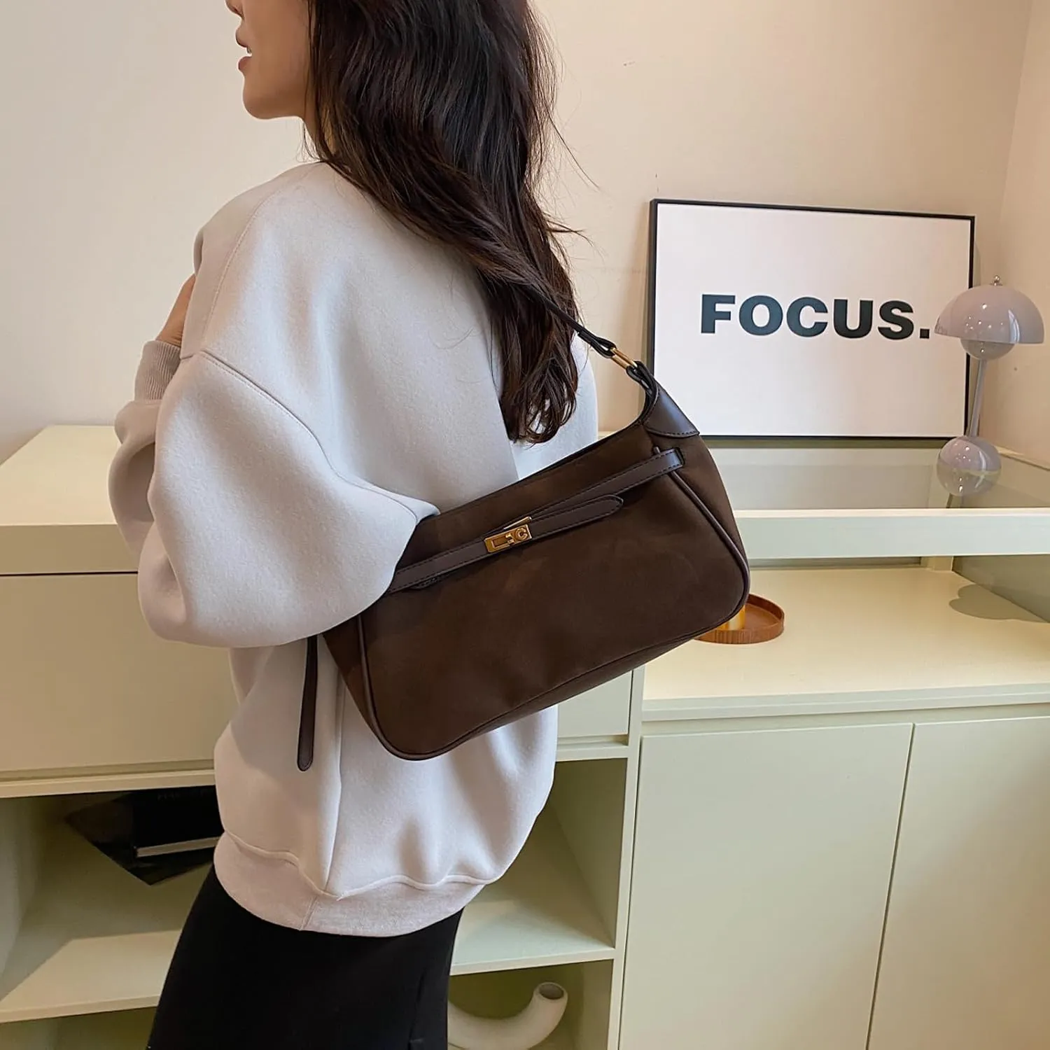 Eslcorri Women Small Shoulder Bag Faux Suede Ladies Hobo Purse Fall Elegant Everyday Handbag Cute Tote Bag Armpit Phone Purse