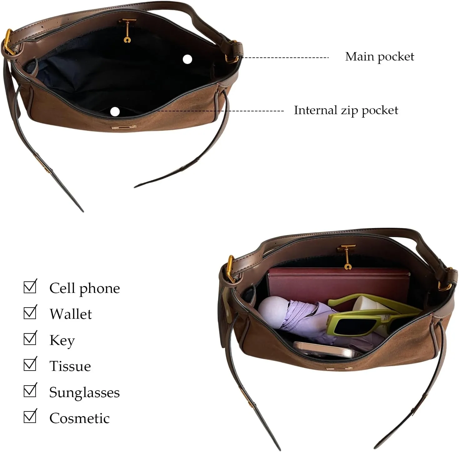 Eslcorri Women Small Shoulder Bag Faux Suede Ladies Hobo Purse Fall Elegant Everyday Handbag Cute Tote Bag Armpit Phone Purse