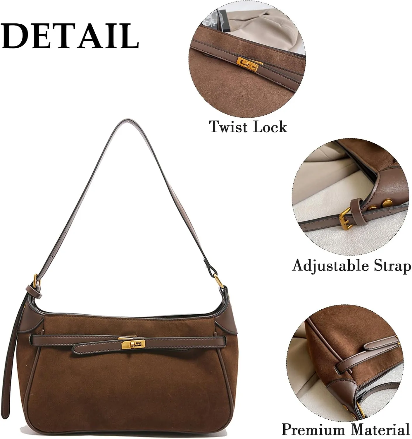Eslcorri Women Small Shoulder Bag Faux Suede Ladies Hobo Purse Fall Elegant Everyday Handbag Cute Tote Bag Armpit Phone Purse