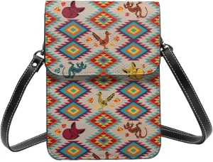 Ethnic geometric desert animals rhombuses bright Crossbody Cell Phone Purse for Women Girls Leather Mini Cross Body Bags Small Shoulder Bags