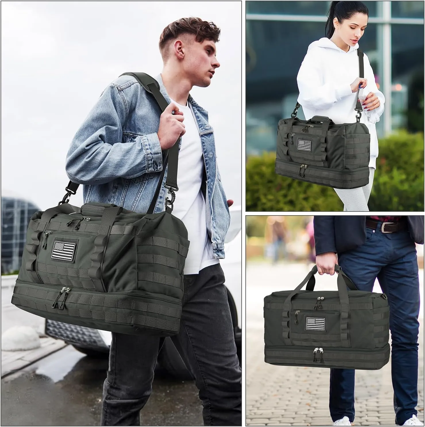 ETRONIK Travel Bag for Men Women, Gym Bag & Tactical Duffle Bags for Travel, Carry on with Toiletry Bag and Shoe Compartment, Weekender Overnight Trip with Wet Pocket for Workout Medical, Gray