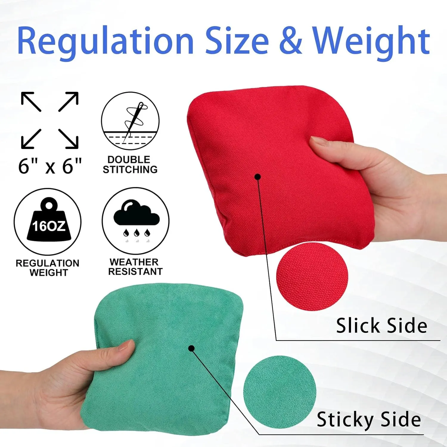 EunHo Dual Sided Cornhole Bags Regulation Set of 8 Professional Cornhole Bean Bags Slick and Stick for Tossing Game-All Weather
