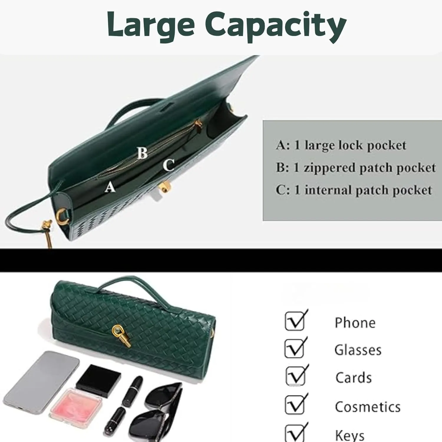 Evening Woven Crossbody Bags for Women Casual Shoulder Shoulder Handbag Clutch Purse Fashion Clutch Purse