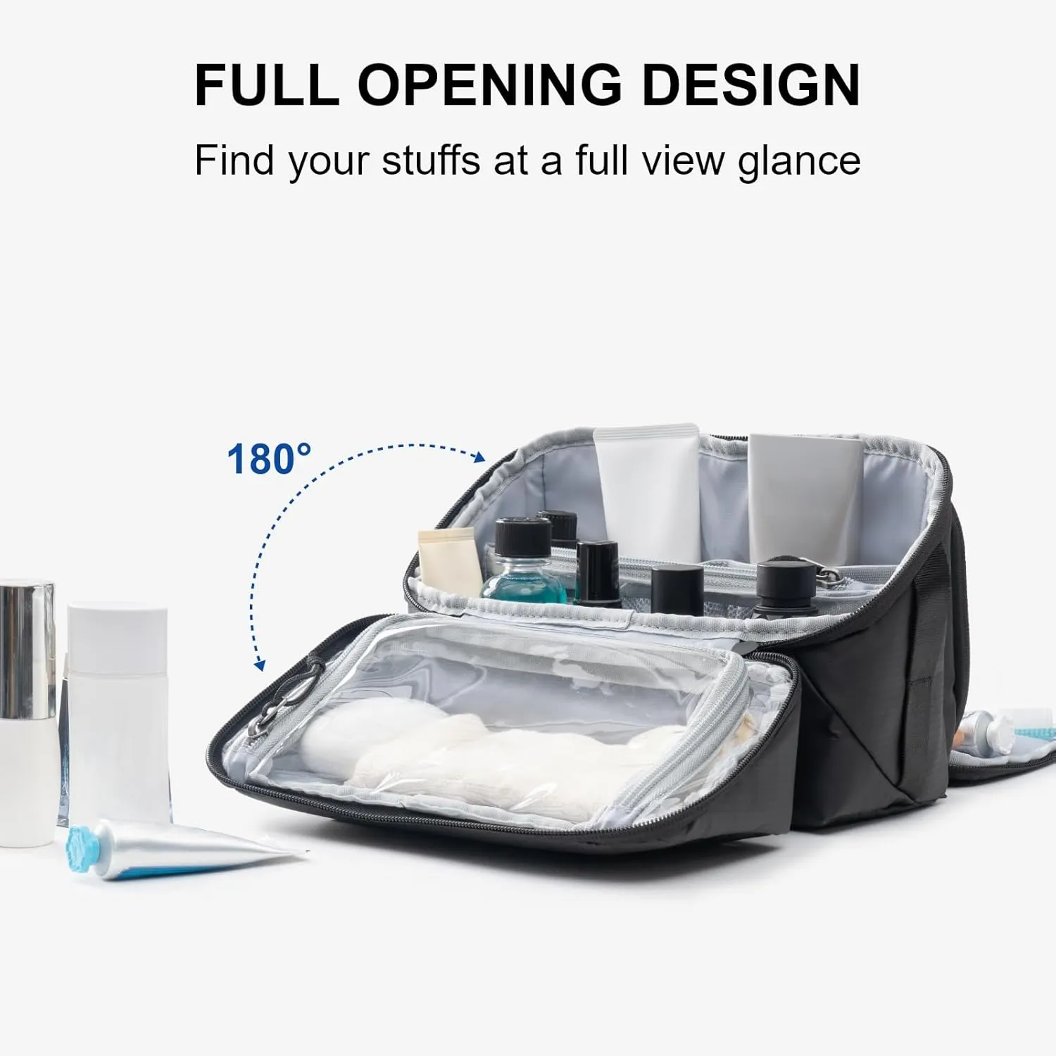 Everfun Compact Toiletry Bag for Men and Women Traveling, Wide Open Shaving Dopp Kit, Water Resistant Makeup Organizer Hygiene Bag with Wet Dry Compartment