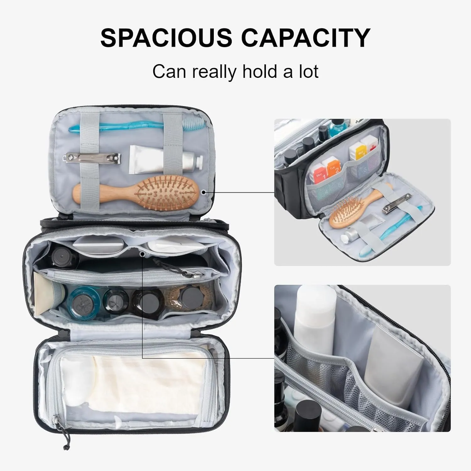 Everfun Compact Toiletry Bag for Men and Women Traveling, Wide Open Shaving Dopp Kit, Water Resistant Makeup Organizer Hygiene Bag with Wet Dry Compartment