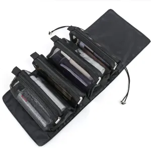 eWonLife Makeup Travel bag, Portable Toiletry Bag for Women, Detachable Cosmetic bag 4 in 1, Large Capacity Makeup Pouch, Waterproof and Breathable Makeup Case Organizer (Black)