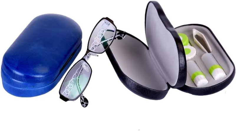 Eye Glasses Case and Contact Lens Case 2 in 1 Double Sided with Mirror Portable for Home Travel Kit