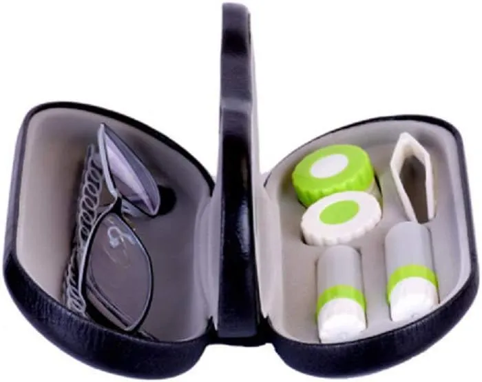Eye Glasses Case and Contact Lens Case 2 in 1 Double Sided with Mirror Portable for Home Travel Kit