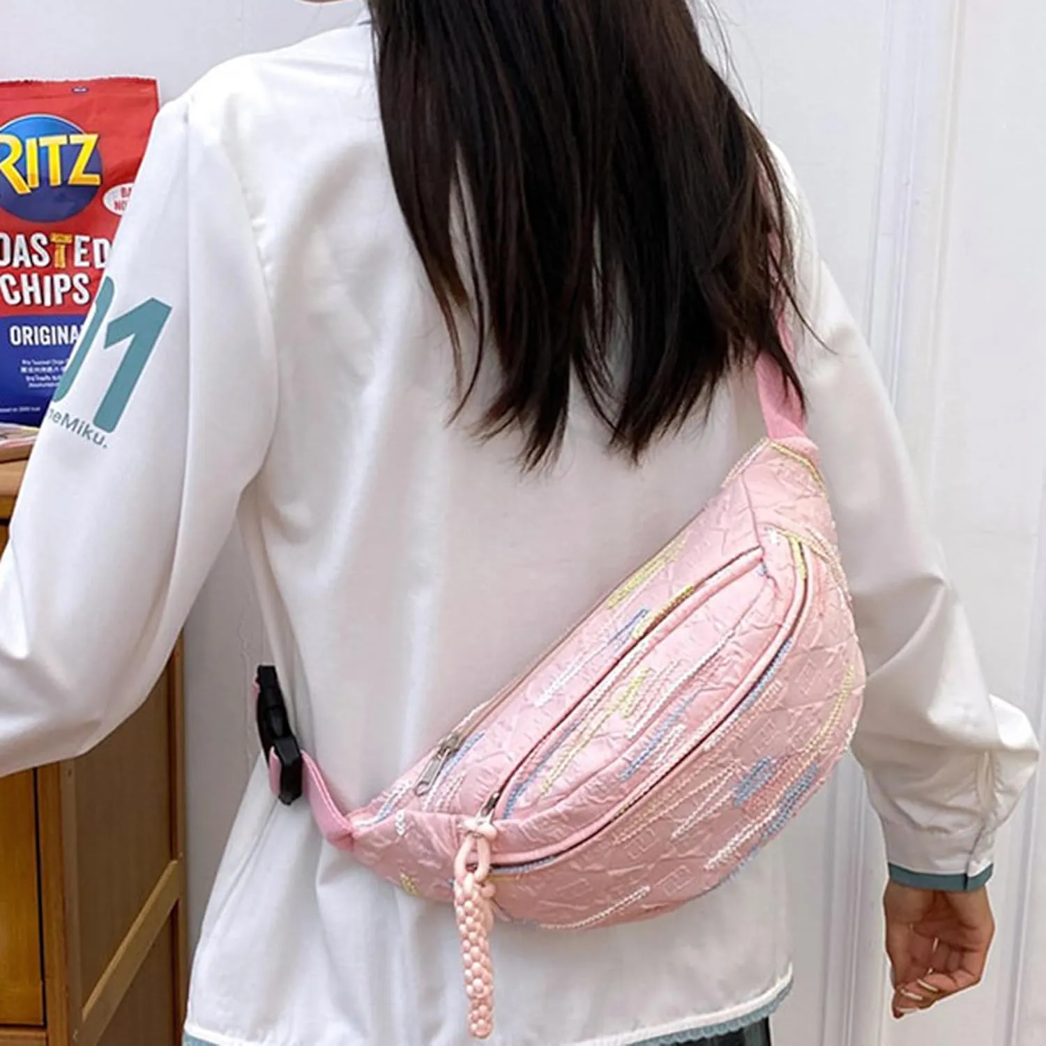 eYLun Women Fanny Pack Crossbody Bag Adjustable Casual Waist Bag FashionChest Bag Waist Pack for Travel Walking Running Hiking Pink