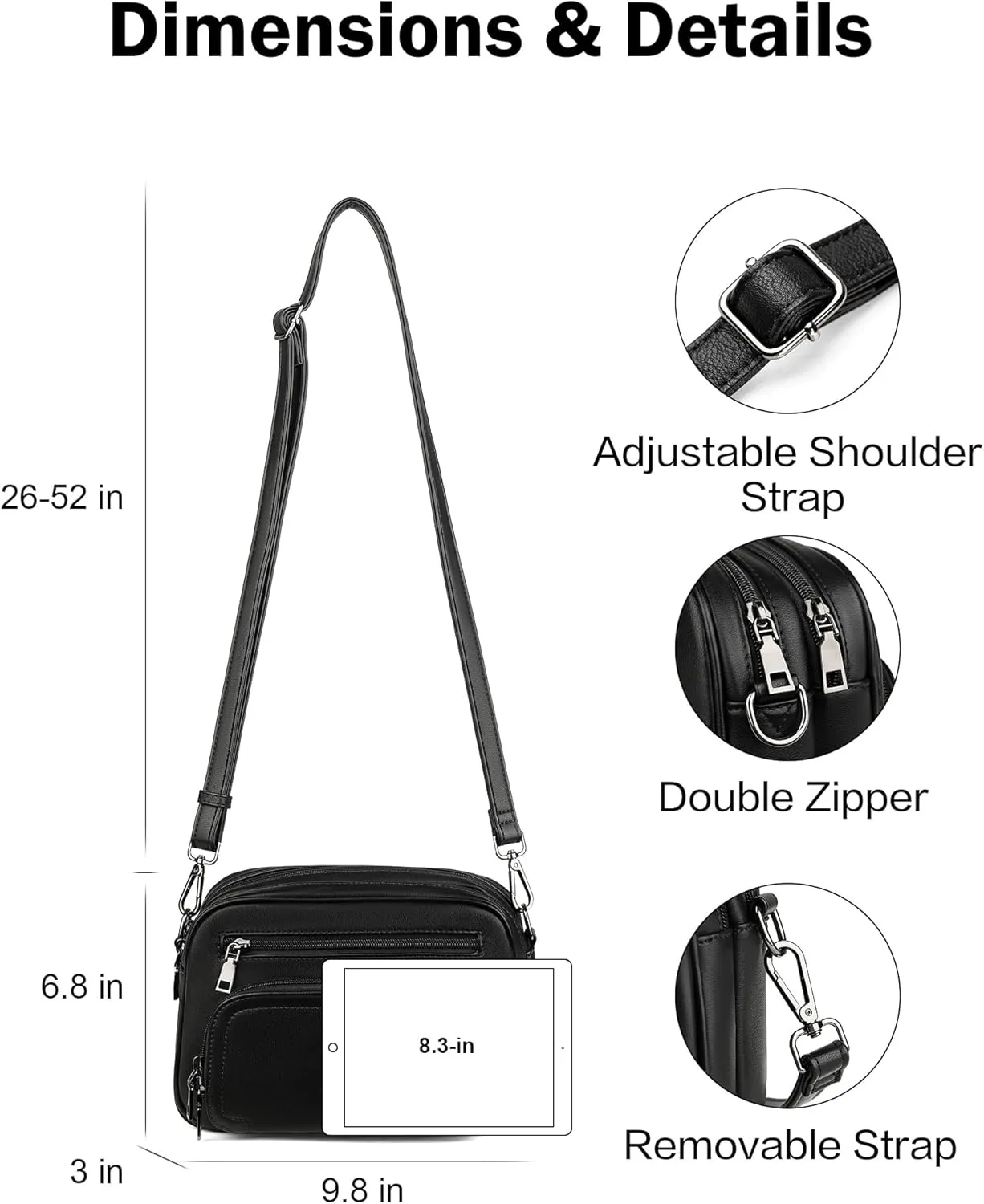 FADEON Crossbody Bags for Women Multi-pocket Leather Crossbody Purses, Designer Shoulder Bag Adjustable Removable Strap