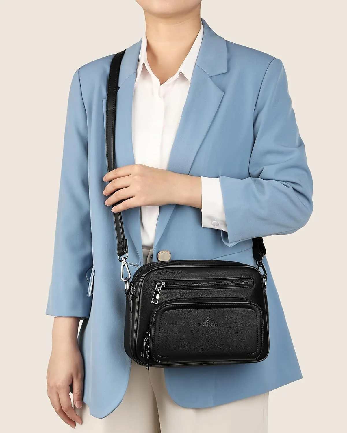 FADEON Crossbody Bags for Women Multi-pocket Leather Crossbody Purses, Designer Shoulder Bag Adjustable Removable Strap