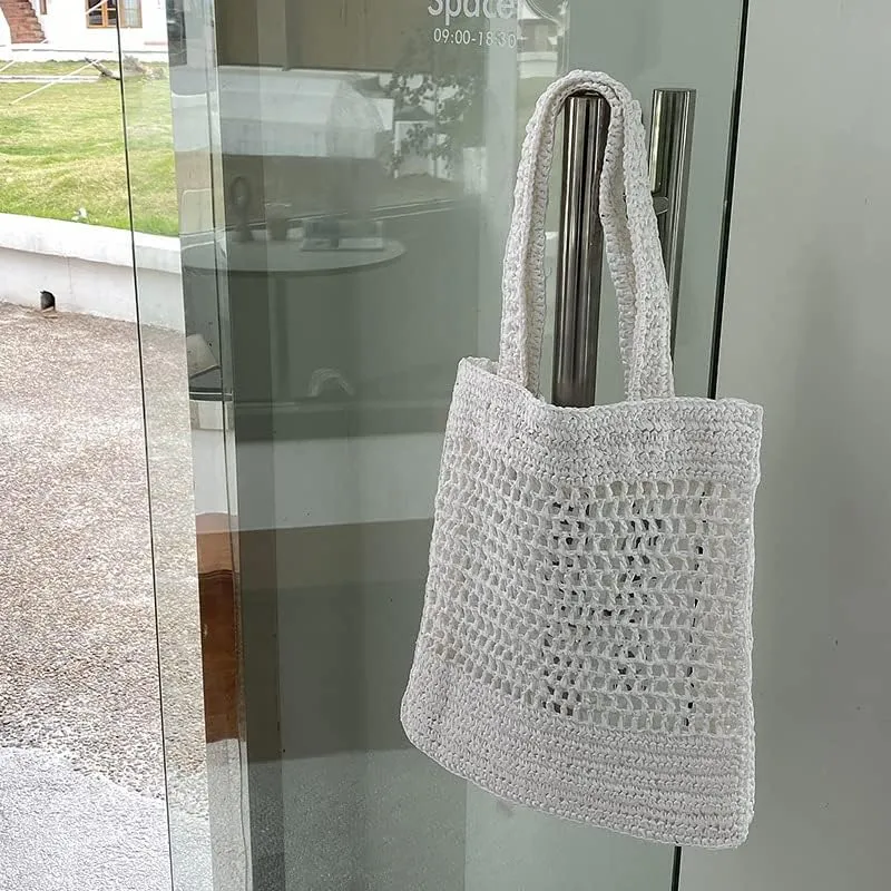 Fairycore Hobo Bag Grunge Crochet Knitted Beach Tote Bag Y2K Aesthetic Trendy Mesh Hollow Shoulder Bags