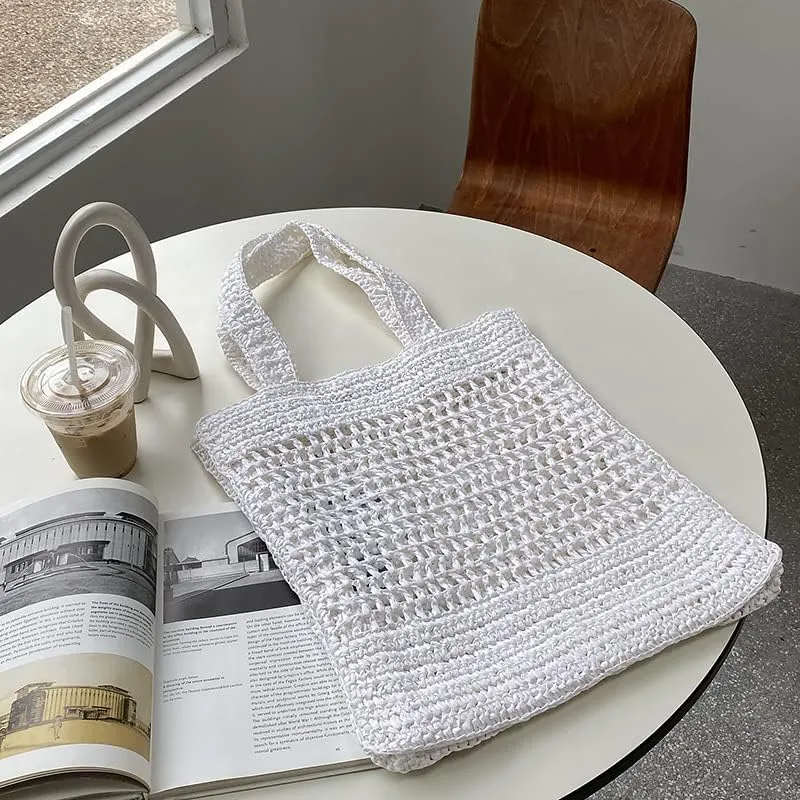 Fairycore Hobo Bag Grunge Crochet Knitted Beach Tote Bag Y2K Aesthetic Trendy Mesh Hollow Shoulder Bags