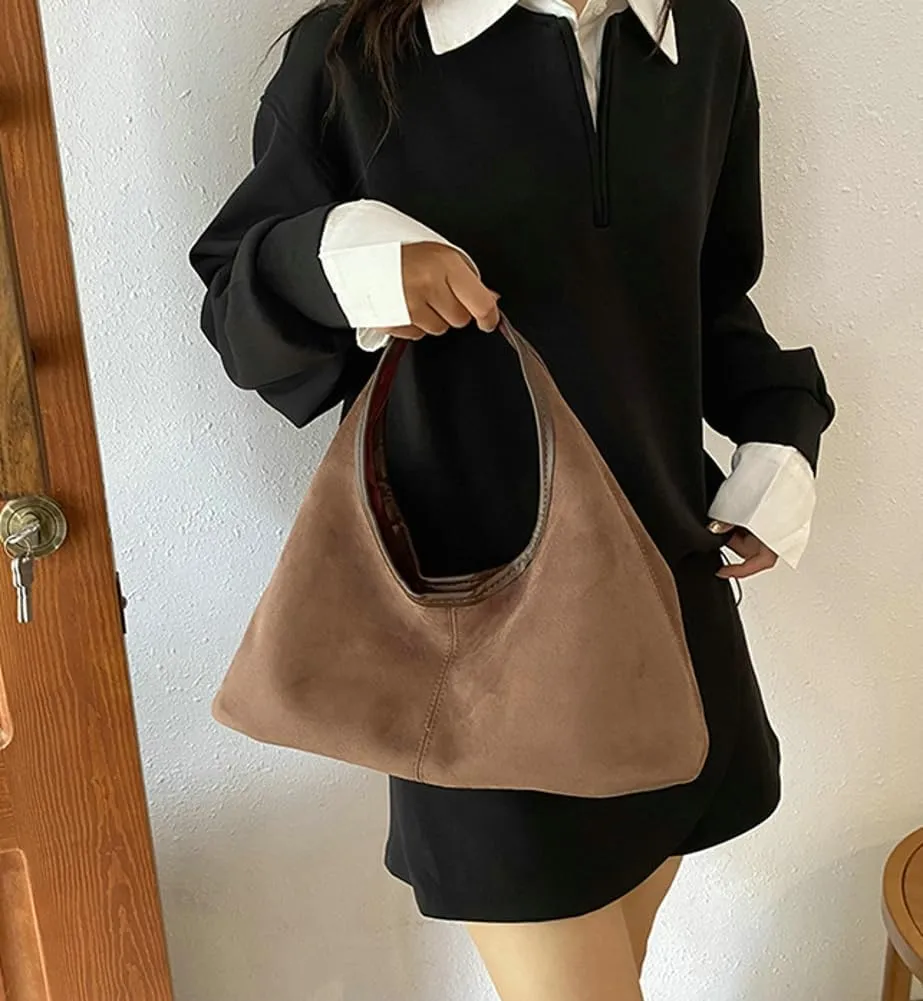 Fashionable Suede Crescent Shoulder Bag Fall Winter Underarm Hobo Tote Bags Work Purses Handbag Top Handle Bag for Women