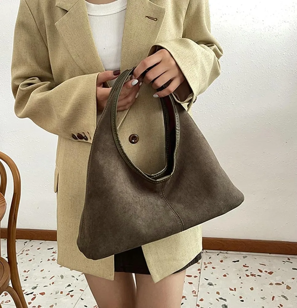 Fashionable Suede Crescent Shoulder Bag Fall Winter Underarm Hobo Tote Bags Work Purses Handbag Top Handle Bag for Women