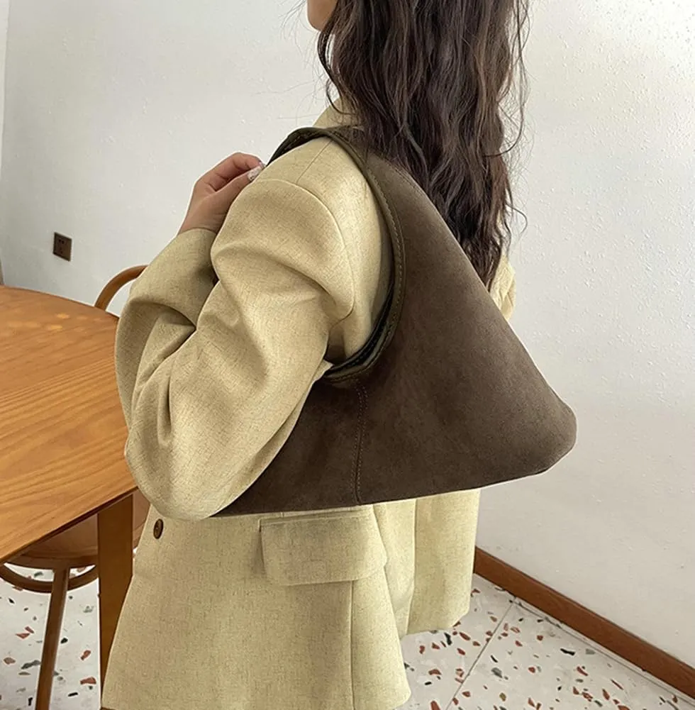 Fashionable Suede Crescent Shoulder Bag Fall Winter Underarm Hobo Tote Bags Work Purses Handbag Top Handle Bag for Women