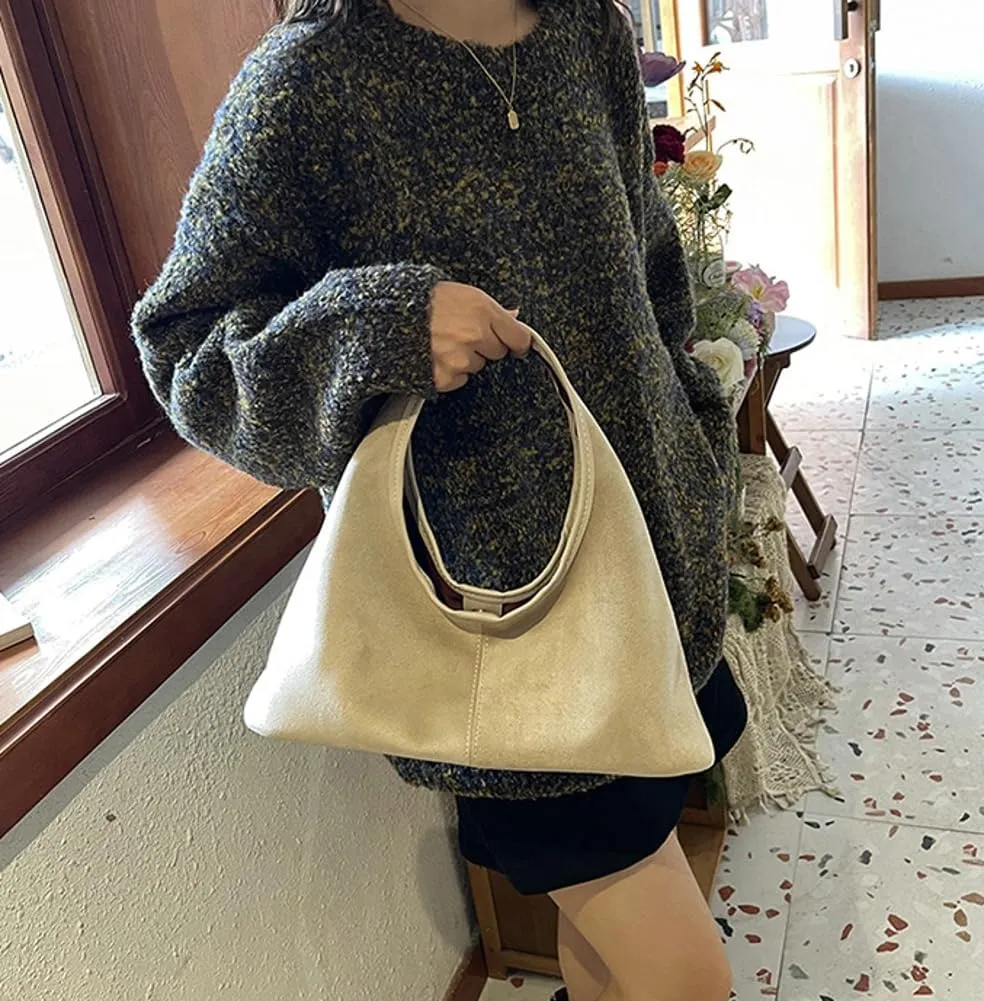 Fashionable Suede Crescent Shoulder Bag Fall Winter Underarm Hobo Tote Bags Work Purses Handbag Top Handle Bag for Women