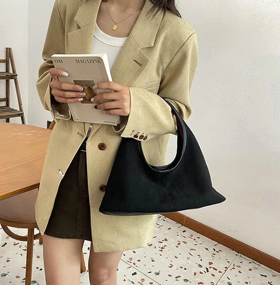 Fashionable Suede Crescent Shoulder Bag Fall Winter Underarm Hobo Tote Bags Work Purses Handbag Top Handle Bag for Women