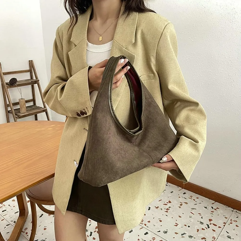 Fashionable Suede Crescent Shoulder Bag Fall Winter Underarm Hobo Tote Bags Work Purses Handbag Top Handle Bag for Women