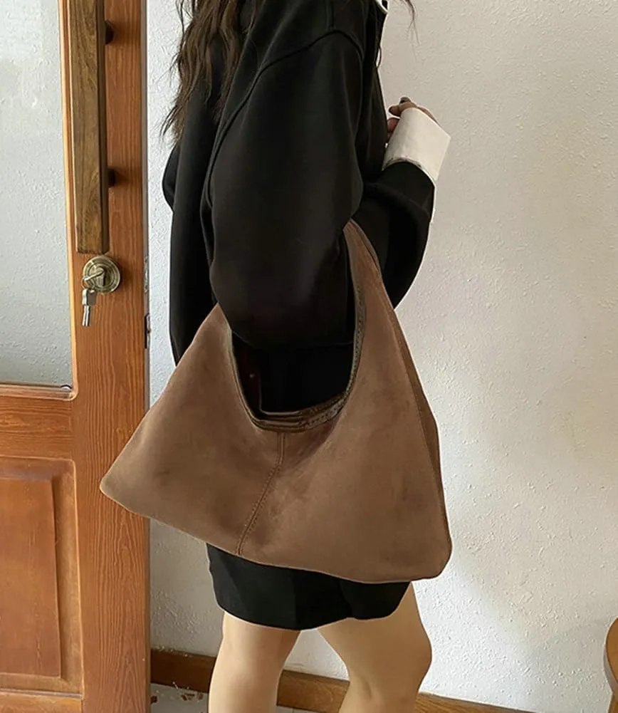 Fashionable Suede Crescent Shoulder Bag Fall Winter Underarm Hobo Tote Bags Work Purses Handbag Top Handle Bag for Women