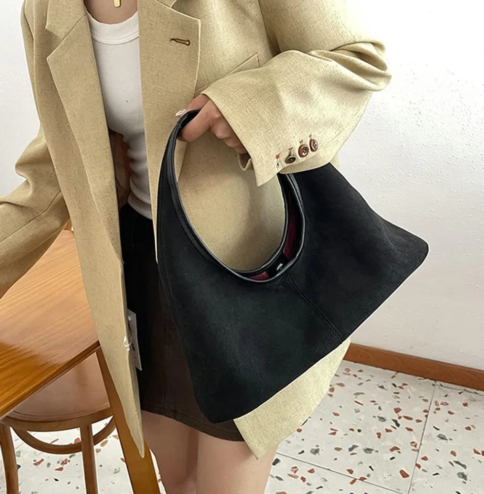 Fashionable Suede Crescent Shoulder Bag Fall Winter Underarm Hobo Tote Bags Work Purses Handbag Top Handle Bag for Women