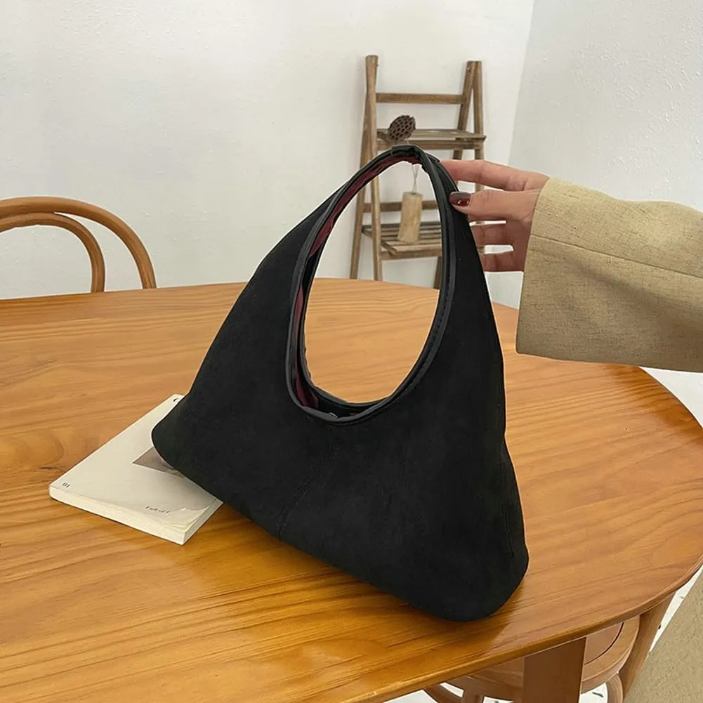 Fashionable Suede Crescent Shoulder Bag Fall Winter Underarm Hobo Tote Bags Work Purses Handbag Top Handle Bag for Women