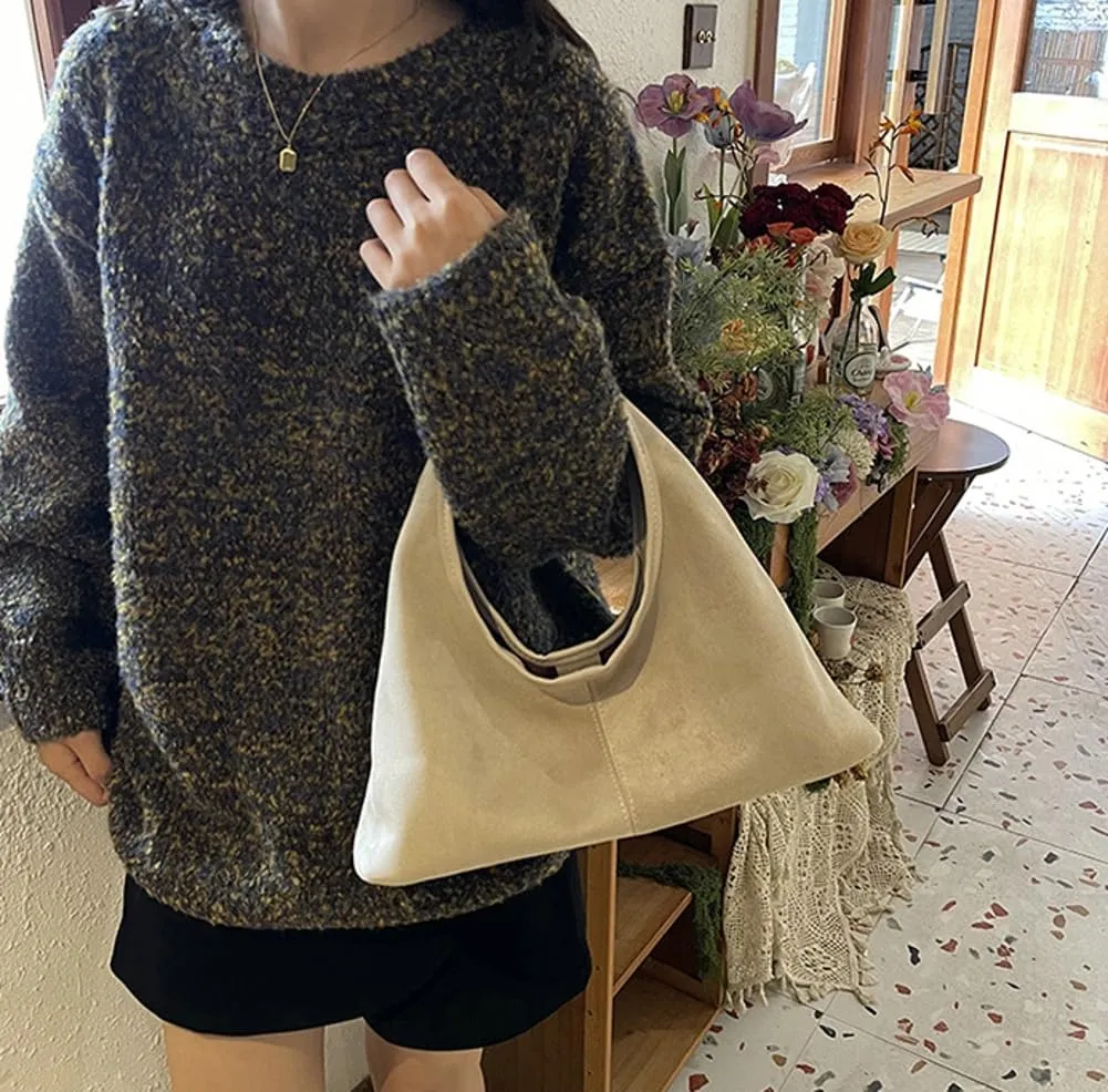 Fashionable Suede Crescent Shoulder Bag Fall Winter Underarm Hobo Tote Bags Work Purses Handbag Top Handle Bag for Women