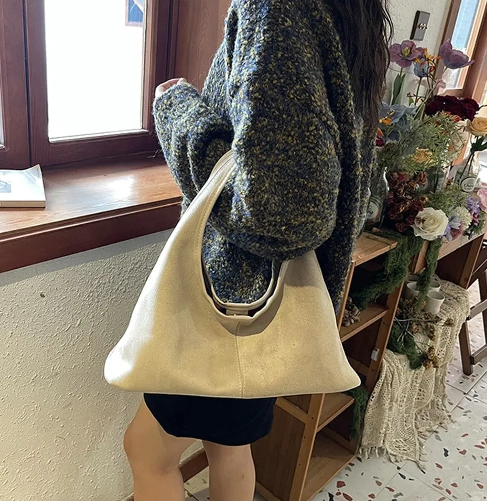 Fashionable Suede Crescent Shoulder Bag Fall Winter Underarm Hobo Tote Bags Work Purses Handbag Top Handle Bag for Women