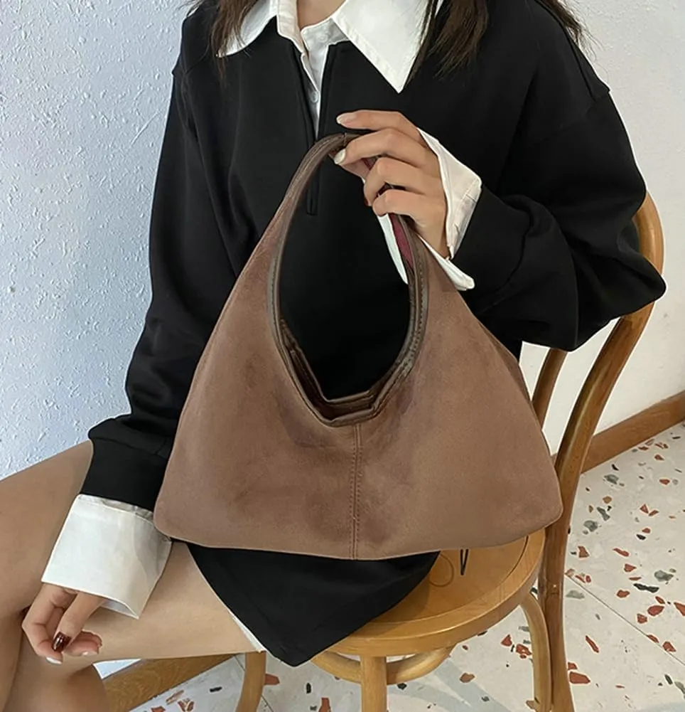 Fashionable Suede Crescent Shoulder Bag Fall Winter Underarm Hobo Tote Bags Work Purses Handbag Top Handle Bag for Women