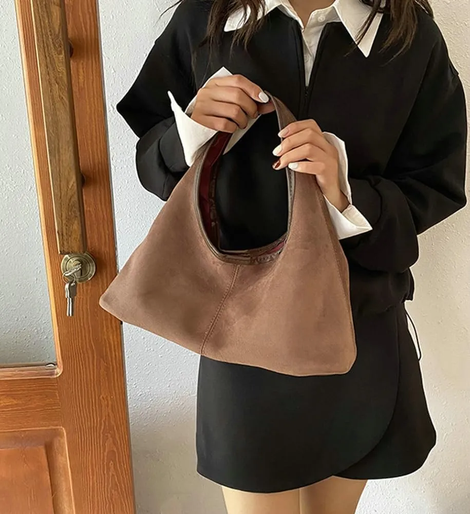 Fashionable Suede Crescent Shoulder Bag Fall Winter Underarm Hobo Tote Bags Work Purses Handbag Top Handle Bag for Women