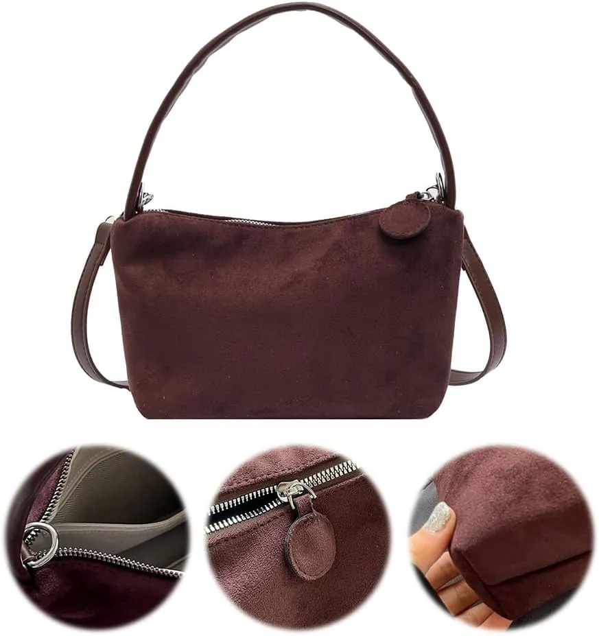Faux Suede Tote Bag for Office Work Travel Slouchy Hobo Bags for Women Small Purse Top Handle Handbag Shoulder Bag