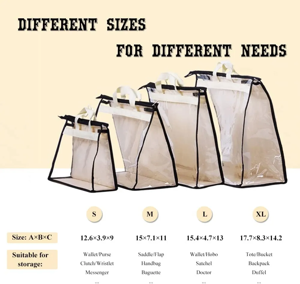 fazhongfa 2PCS Dust Bags for Handbags Clear Purse Storage Organizer Non-Woven Hanging Bag Closet with Zipper and Handle (Medium, Cream Color)