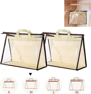 fazhongfa 2PCS Dust Bags for Handbags Clear Purse Storage Organizer Non-Woven Hanging Bag Closet with Zipper and Handle (Medium, Cream Color)