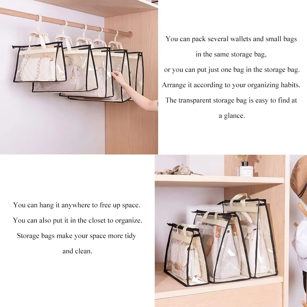 fazhongfa 2PCS Dust Bags for Handbags Clear Purse Storage Organizer Non-Woven Hanging Bag Closet with Zipper and Handle (Medium, Cream Color)