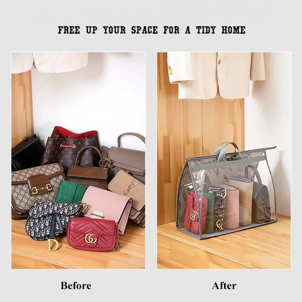 fazhongfa 2PCS Dust Bags for Handbags Clear Purse Storage Organizer Non-Woven Hanging Bag Closet with Zipper and Handle (Medium, Cream Color)