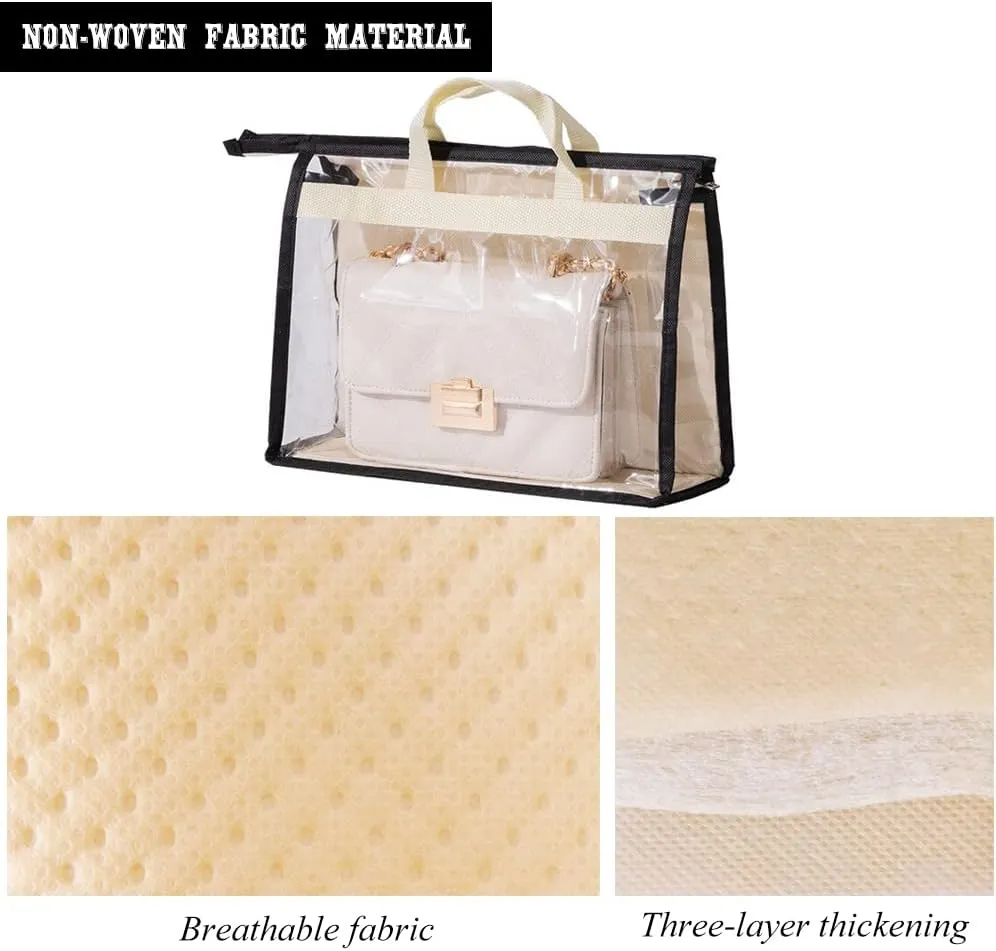 fazhongfa 2PCS Dust Bags for Handbags Clear Purse Storage Organizer Non-Woven Hanging Bag Closet with Zipper and Handle (Medium, Cream Color)