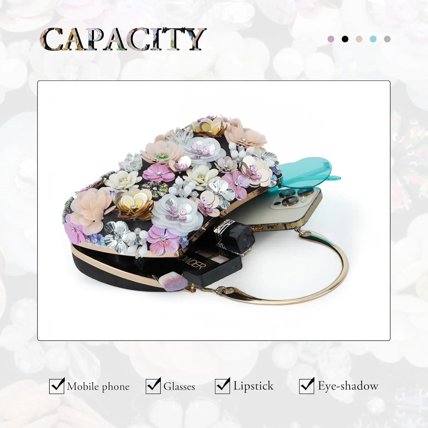 Fecialy Flower Clutch Purse Women 3D Floral Evening Handbags Chain Strap Shoulder Bag for Formal Party Bride Wedding