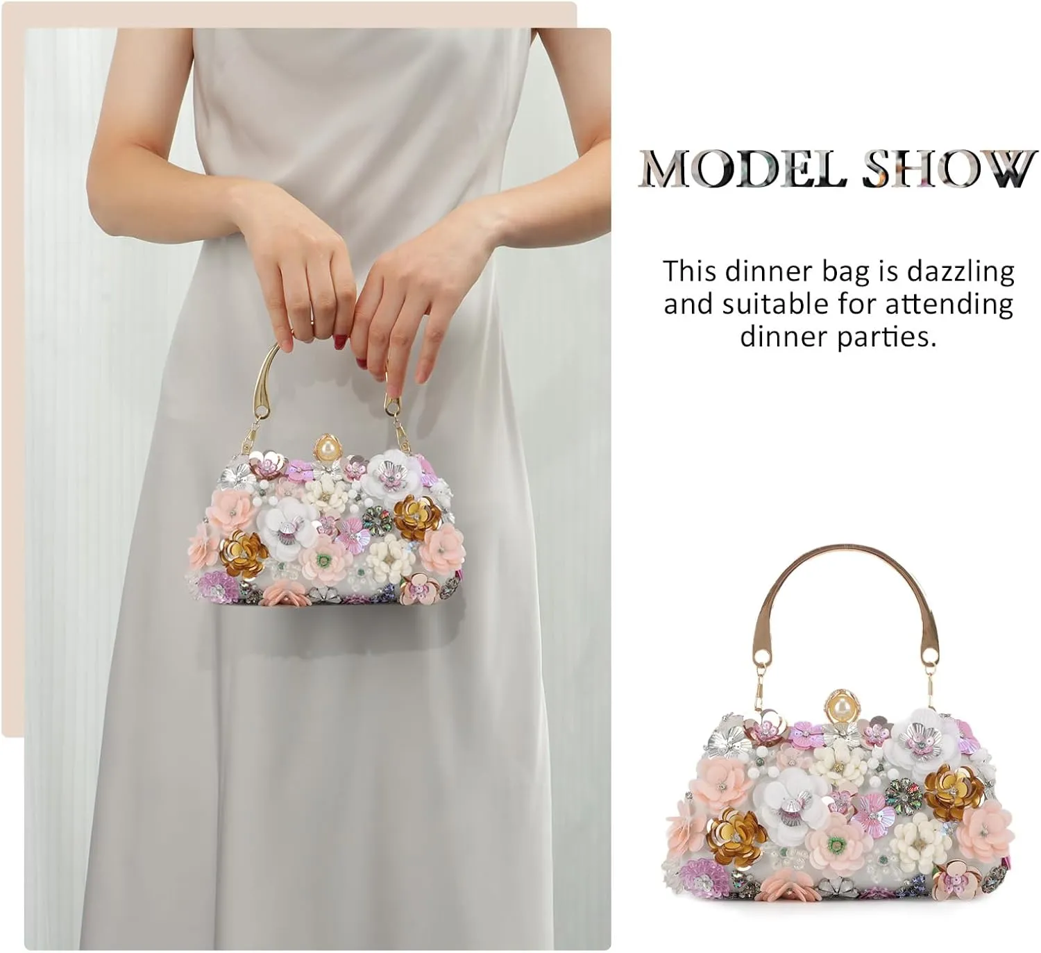 Fecialy Flower Clutch Purse Women 3D Floral Evening Handbags Chain Strap Shoulder Bag for Formal Party Bride Wedding