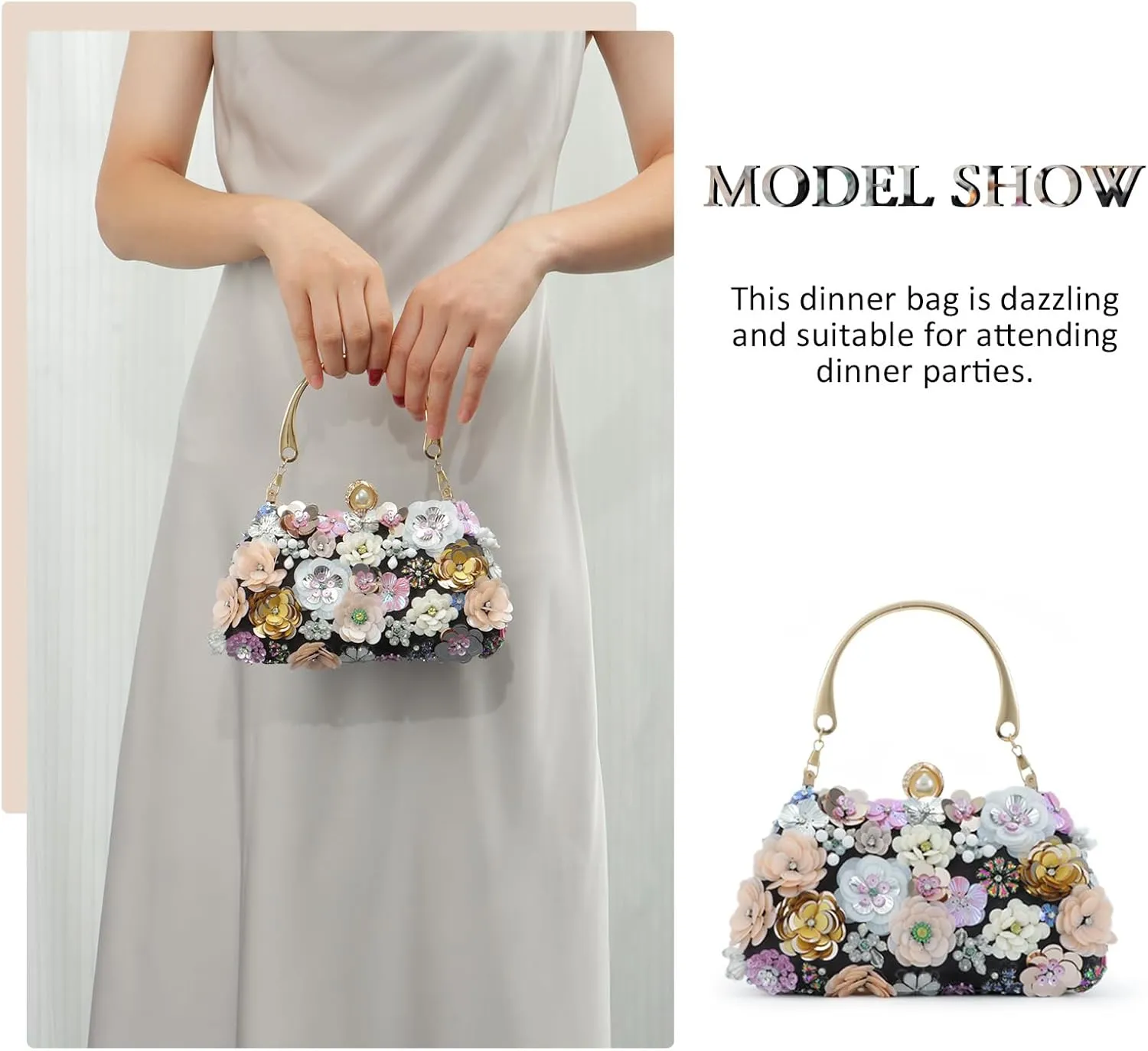 Fecialy Flower Clutch Purse Women 3D Floral Evening Handbags Chain Strap Shoulder Bag for Formal Party Bride Wedding