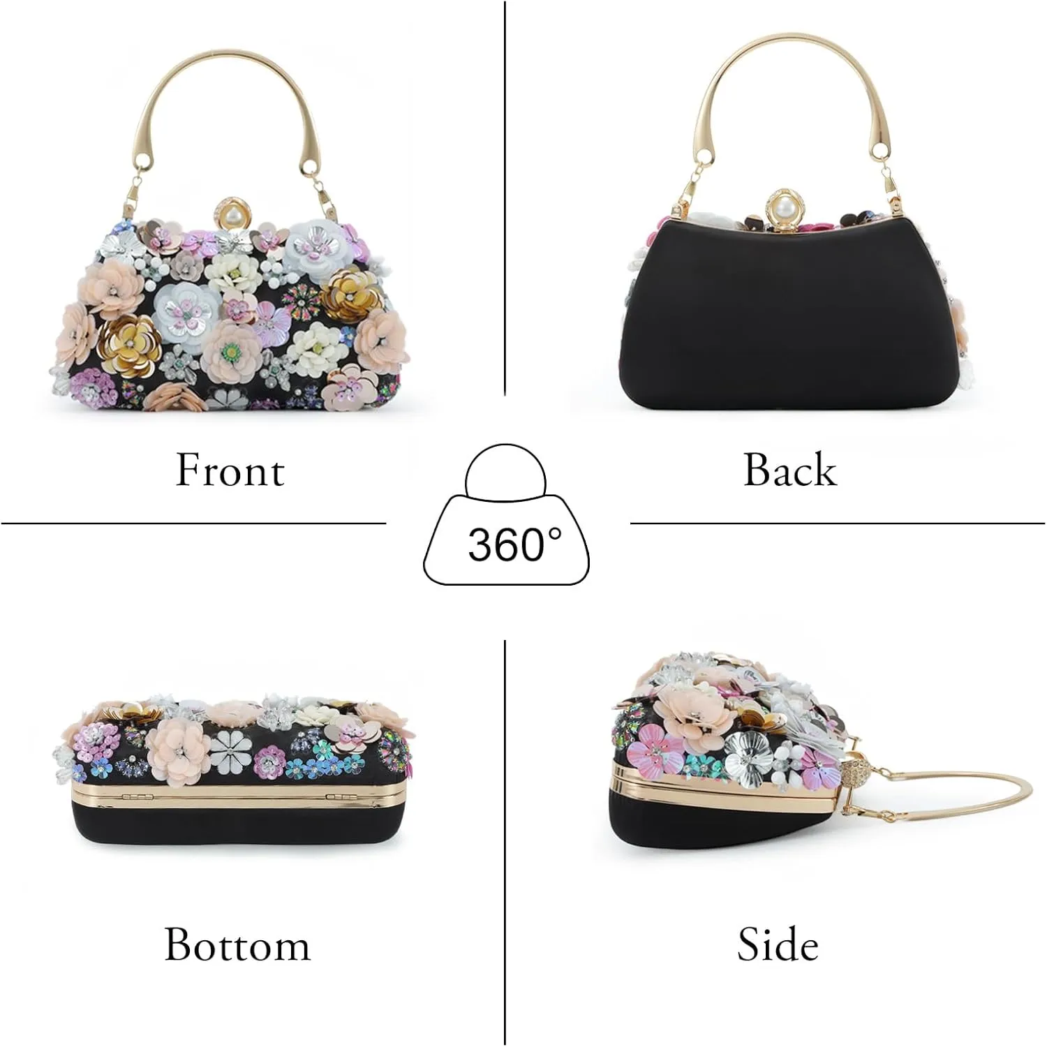 Fecialy Flower Clutch Purse Women 3D Floral Evening Handbags Chain Strap Shoulder Bag for Formal Party Bride Wedding