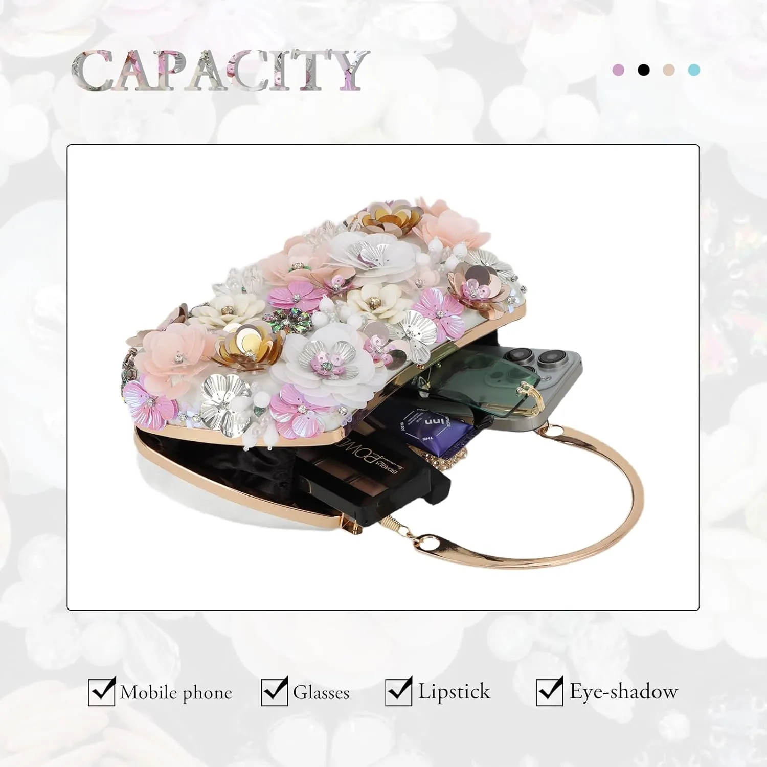 Fecialy Flower Clutch Purse Women 3D Floral Evening Handbags Chain Strap Shoulder Bag for Formal Party Bride Wedding
