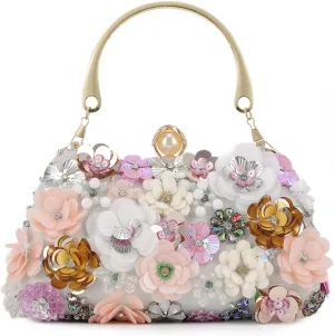 Fecialy Flower Clutch Purse Women 3D Floral Evening Handbags Chain Strap Shoulder Bag for Formal Party Bride Wedding