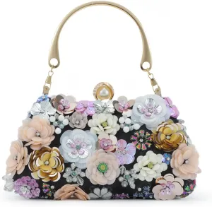 Fecialy Flower Clutch Purse Women 3D Floral Evening Handbags Chain Strap Shoulder Bag for Formal Party Bride Wedding